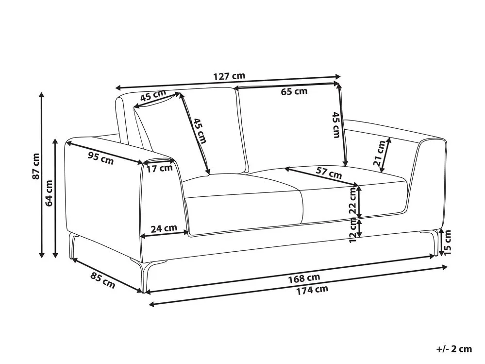 2 Seater Fabric Sofa White REINEN