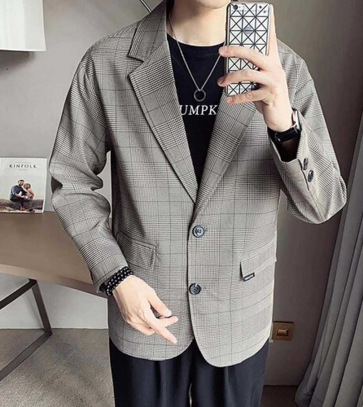 2022 primavera e autunno moda nuovi uomini casual plaid doppio petto abito slim fit blazer giacca cappotto blazer