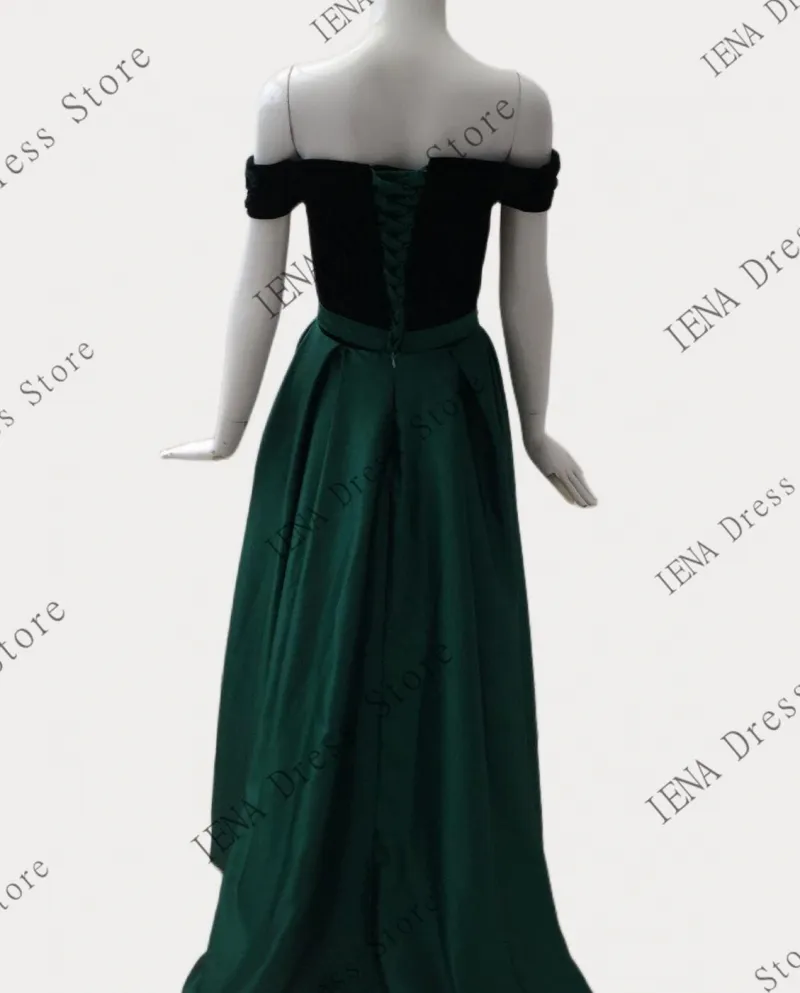 888elegante Off The Shoulder Velluto Vintage Piano Lunghezza scollo a barca Senza spalline Classico squisito abito da sera da d
