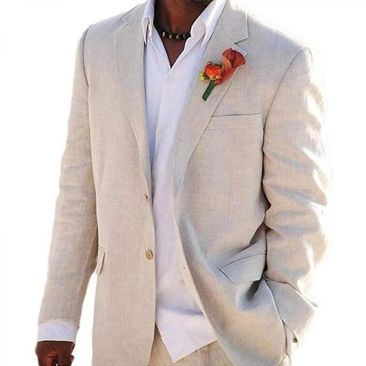Abiti da uomo in lino beige per matrimonio estivo sulla spiaggia 2 pezzi Cappotto italiano Giacca con pantaloni Smoking da sposo