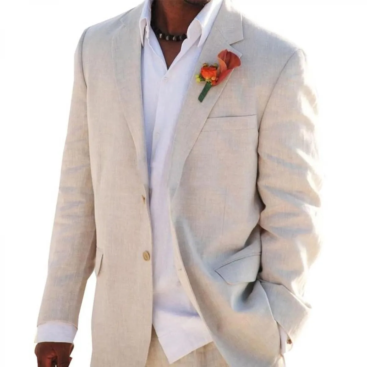 Abiti da uomo in lino beige per matrimonio estivo sulla spiaggia 2 pezzi Cappotto italiano Giacca con pantaloni Smoking da sposo