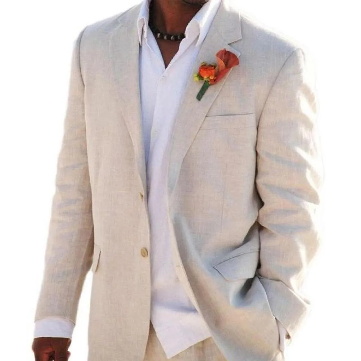 Abiti da uomo in lino beige per matrimonio estivo sulla spiaggia 2 pezzi Cappotto italiano Giacca con pantaloni Smoking da sposo