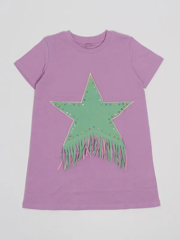 Abito bambina Stella McCartney con stella frange in jersey Verde-Lavanda