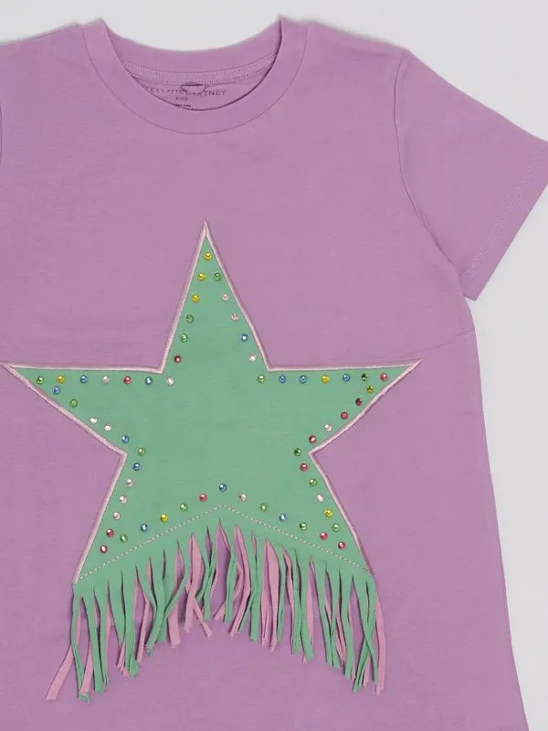 Abito bambina Stella McCartney con stella frange in jersey Verde-Lavanda