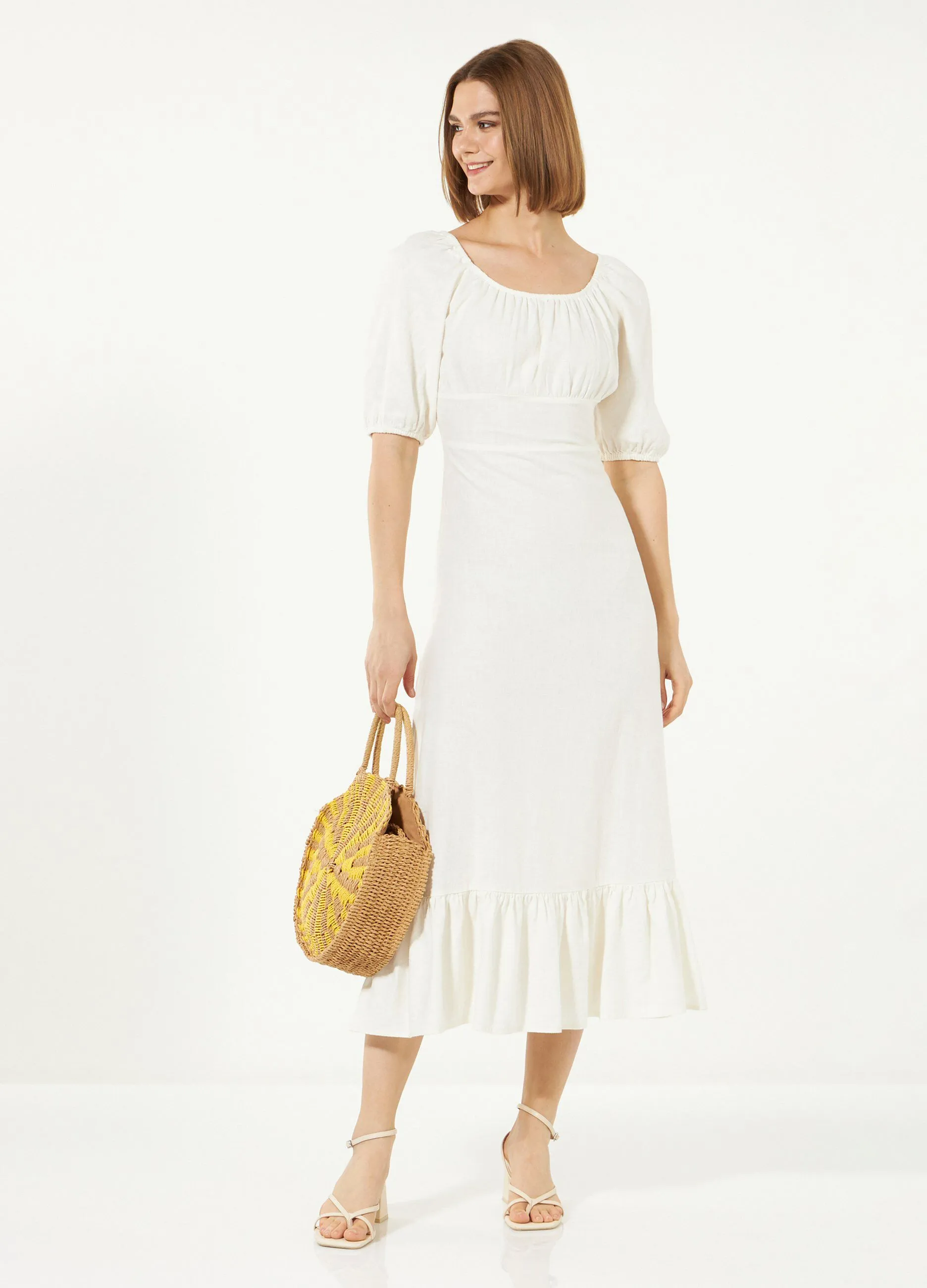 Abito lungo in misto lino donna