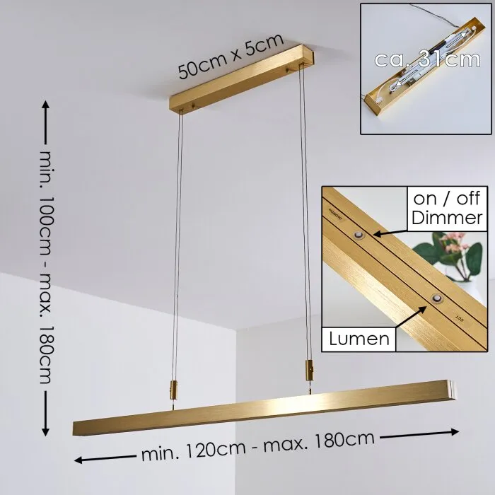 Airolo Lampada a Sospensione LED Ottone, 3-Luci