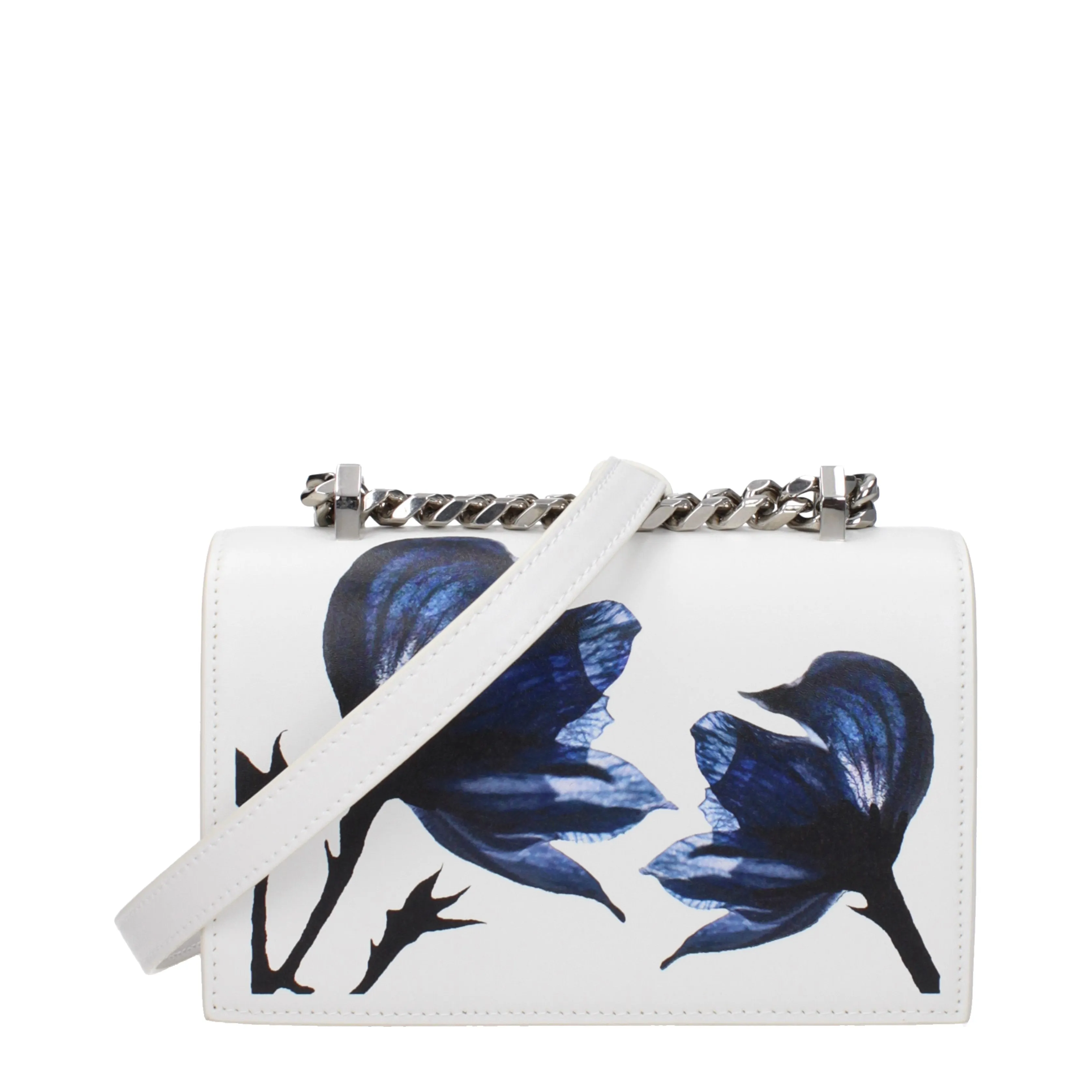 Alexander McQueen Borse a Tracolla Donna Pelle Bianco/Blu