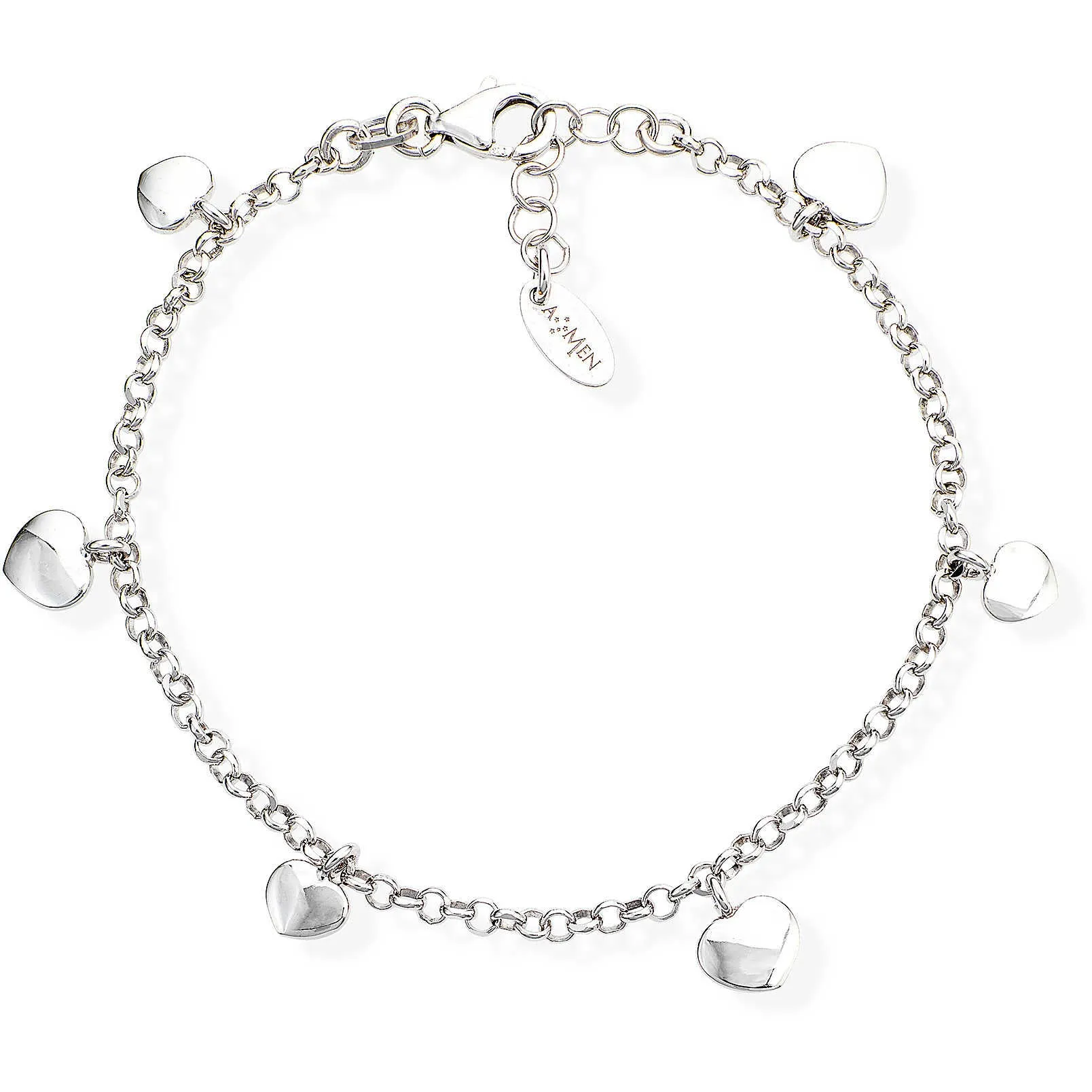 AMEN Bracciale Charms Cuori in Argento 925