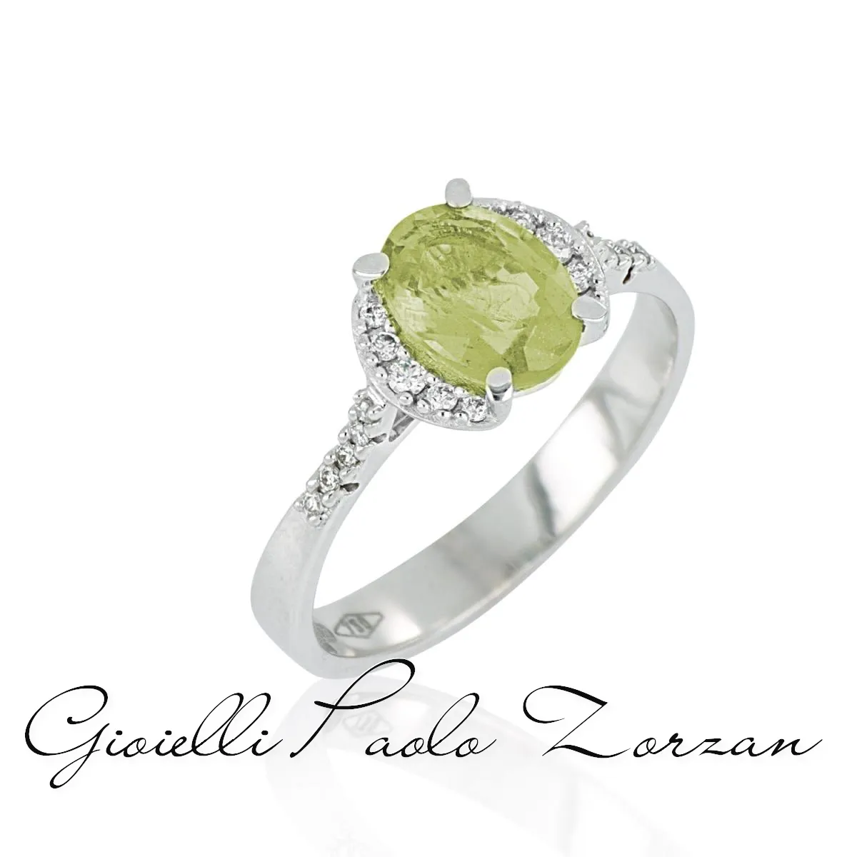 Anello in oro bianco 18kt con diamanti e pietra preziosa centrale AD1085/PE-LB