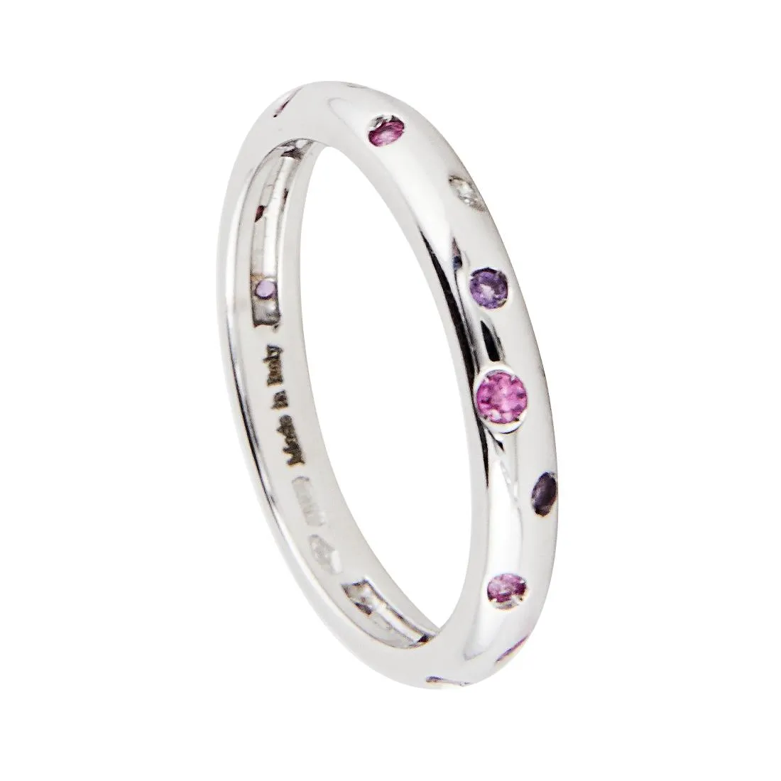 ANELLO IN ORO BIANCO CON DIAMANTI E ZAFFIRI ROSA