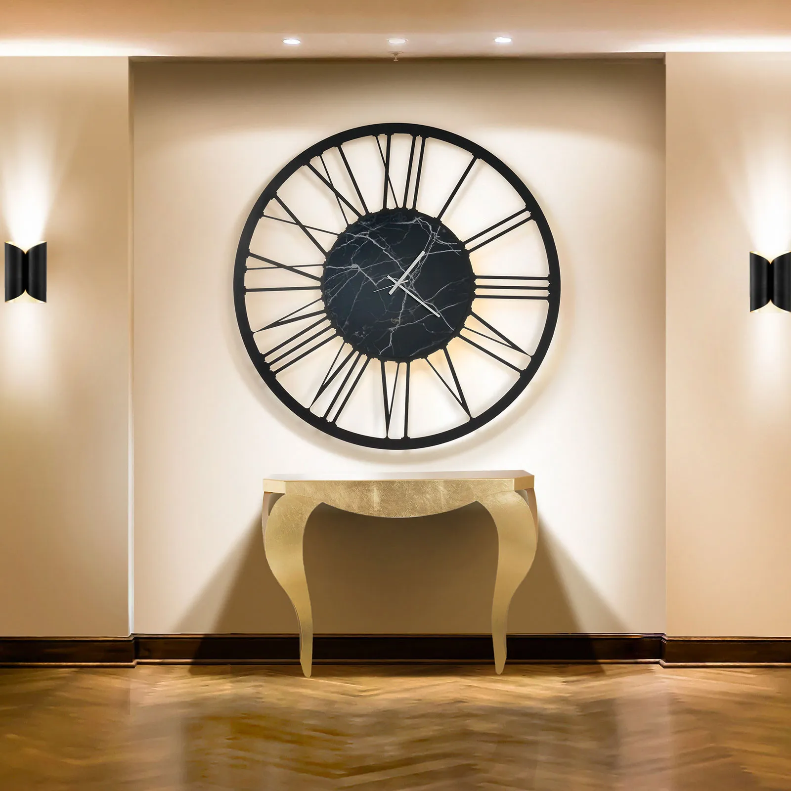 Arti e Mestieri  Orologio da parete grande in metallo rotondo con numeri romani design moderno Marmo
