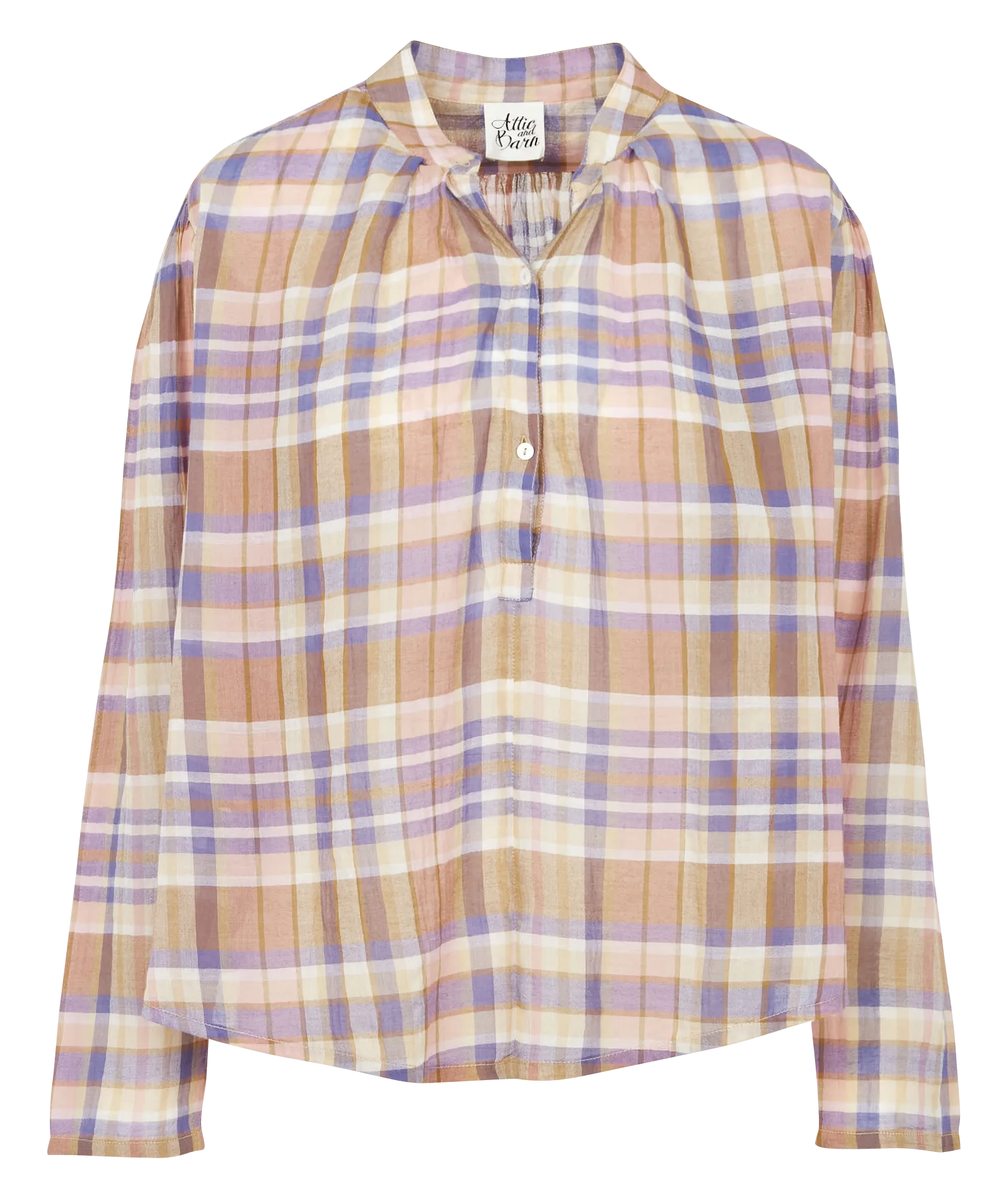  ATTIC AND BARN   GAIA - Top a quadri con collo serafino in voile di cotone | Multicolore