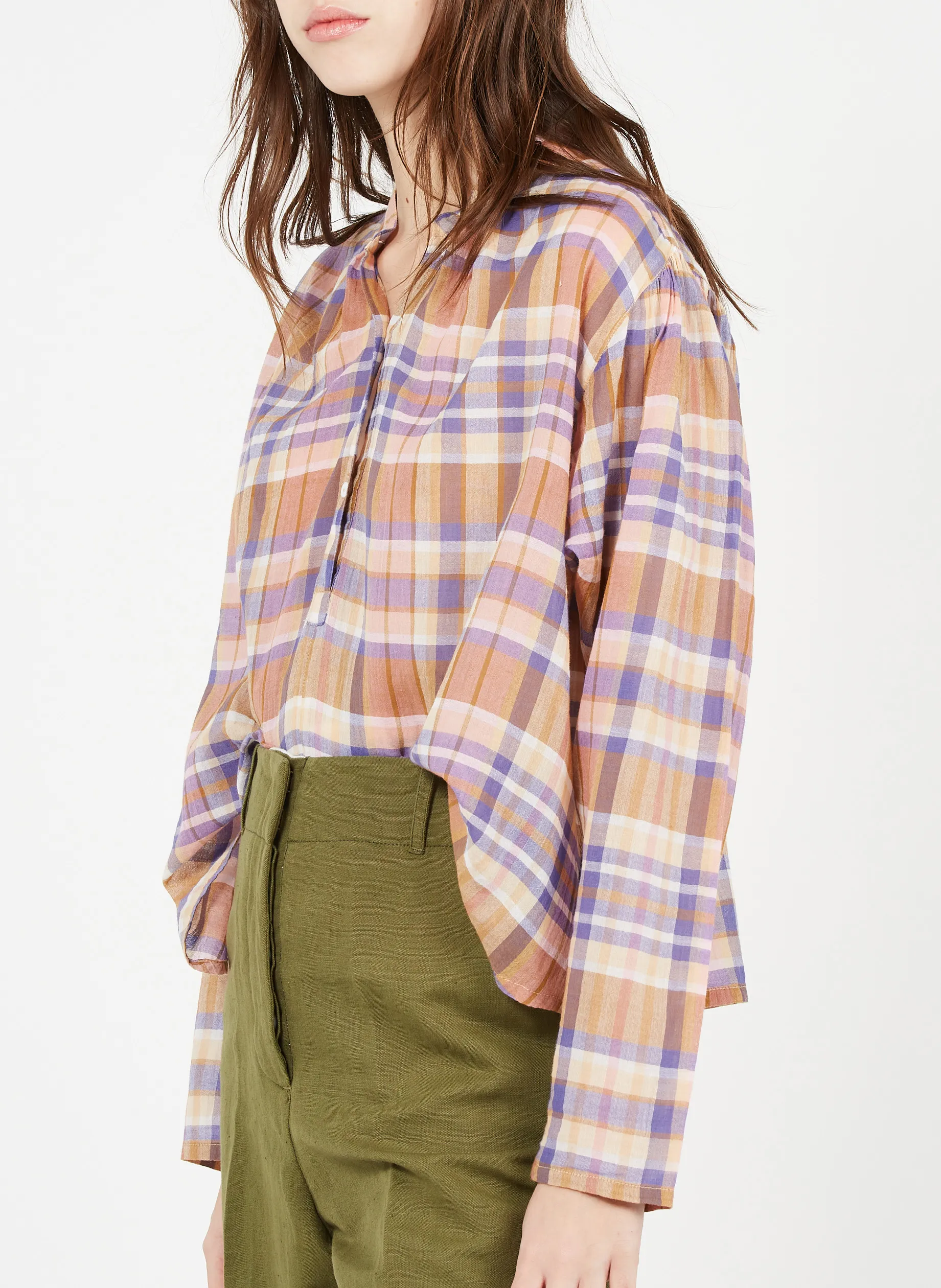  ATTIC AND BARN   GAIA - Top a quadri con collo serafino in voile di cotone | Multicolore