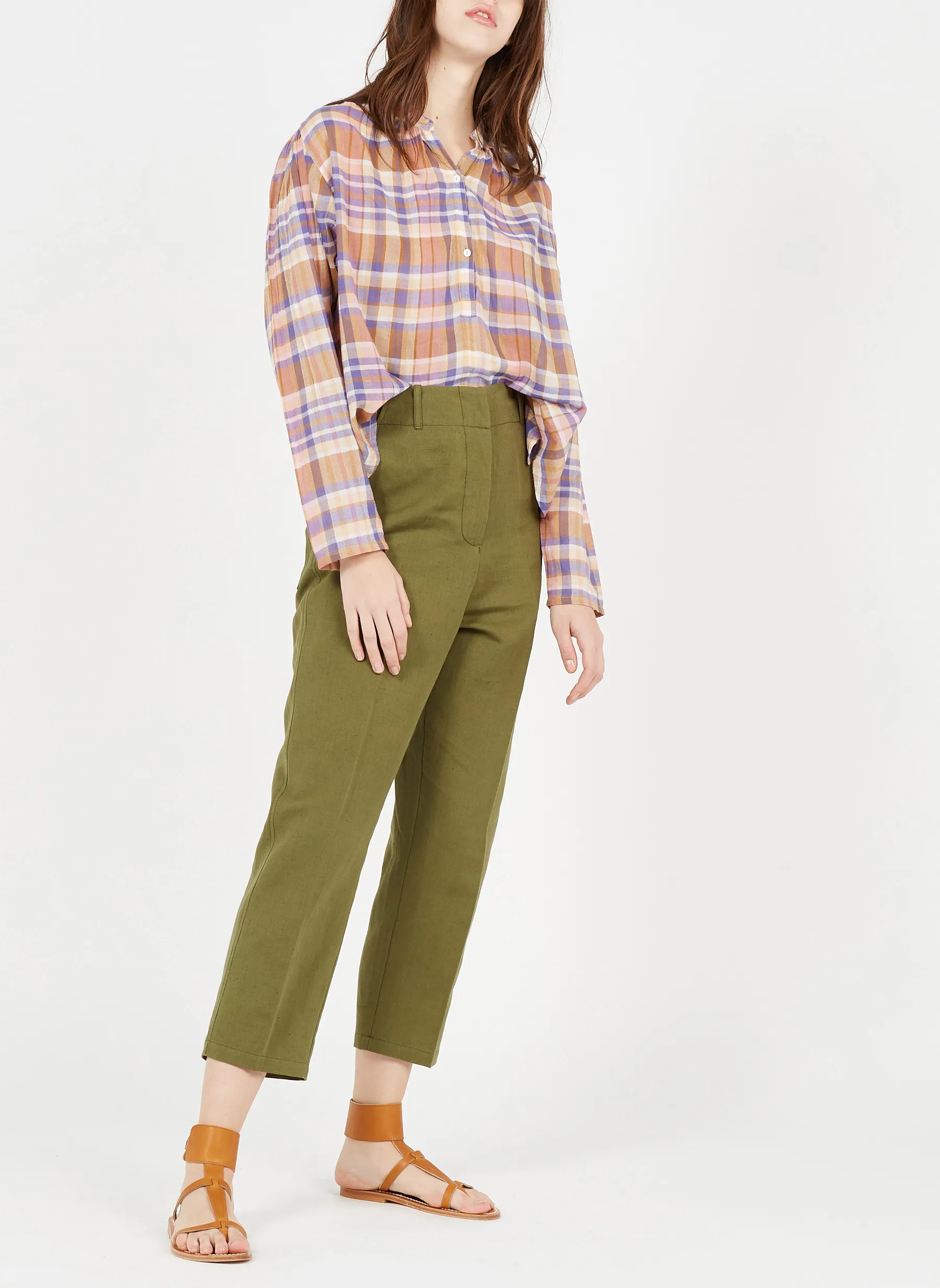  ATTIC AND BARN   GAIA - Top a quadri con collo serafino in voile di cotone | Multicolore