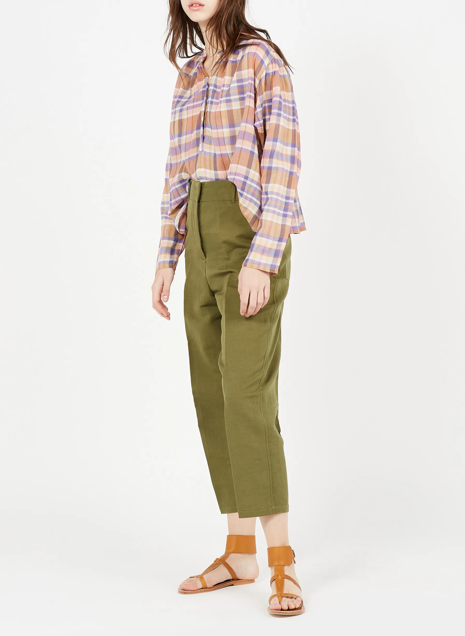  ATTIC AND BARN   GAIA - Top a quadri con collo serafino in voile di cotone | Multicolore