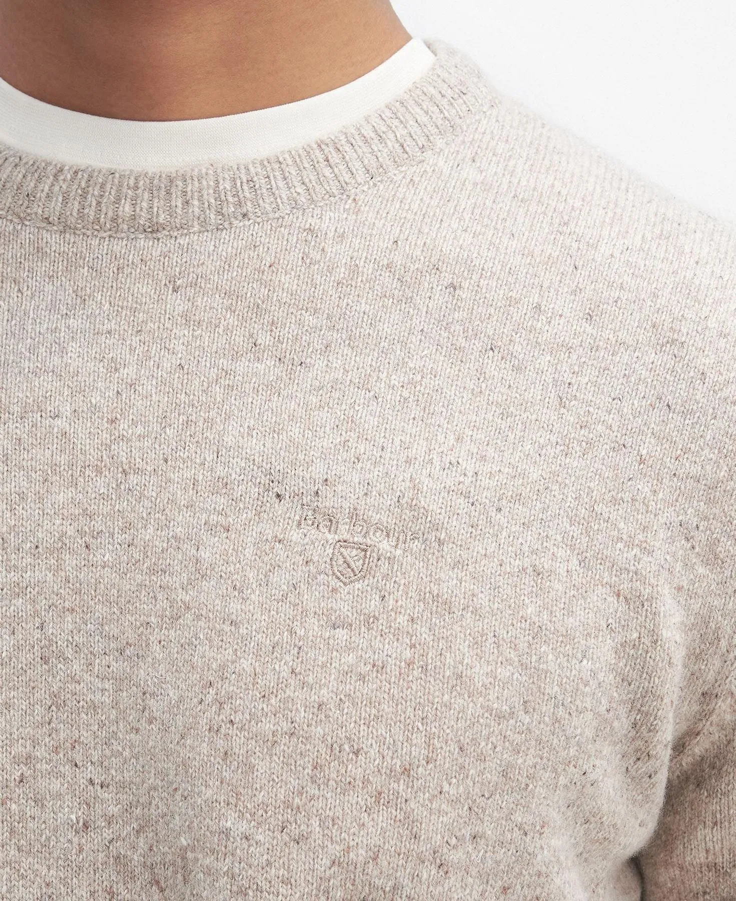 Barbour Maglione Girocollo Beige in Lana Shetland - Tisbury