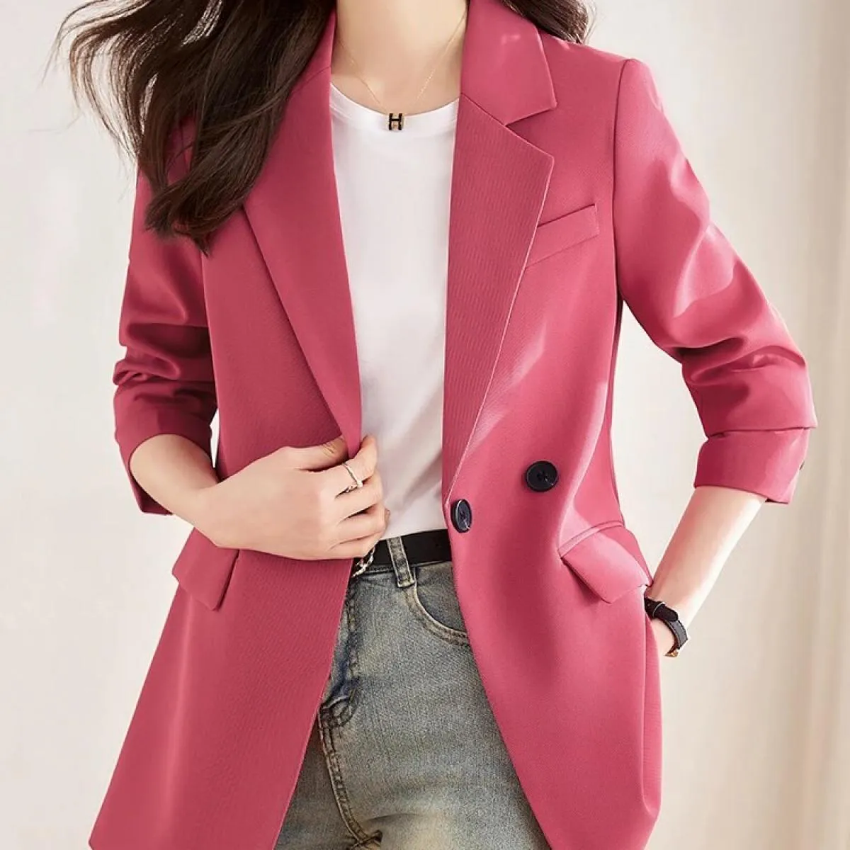 Blazer casual da donna alla moda Cappotto rosa caffè nero femminile manica lunga bottone singolo blazer da donna allentati