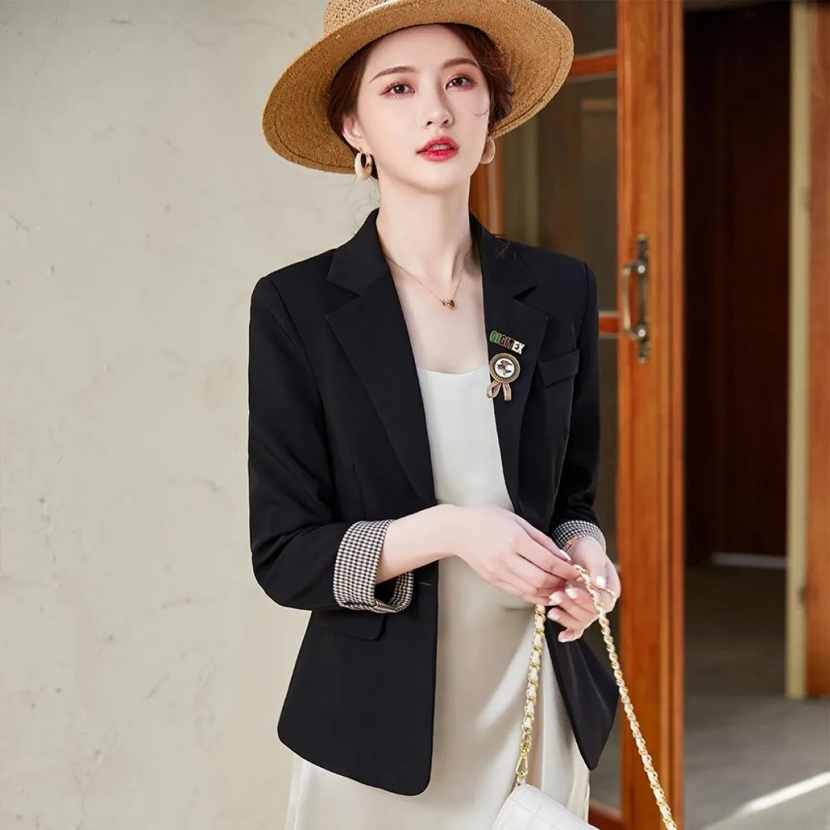Blazer da donna slim primavera autunno nuovo arrivo moda donna grigio nero albicocca caffè cappotto giacca slim femminile