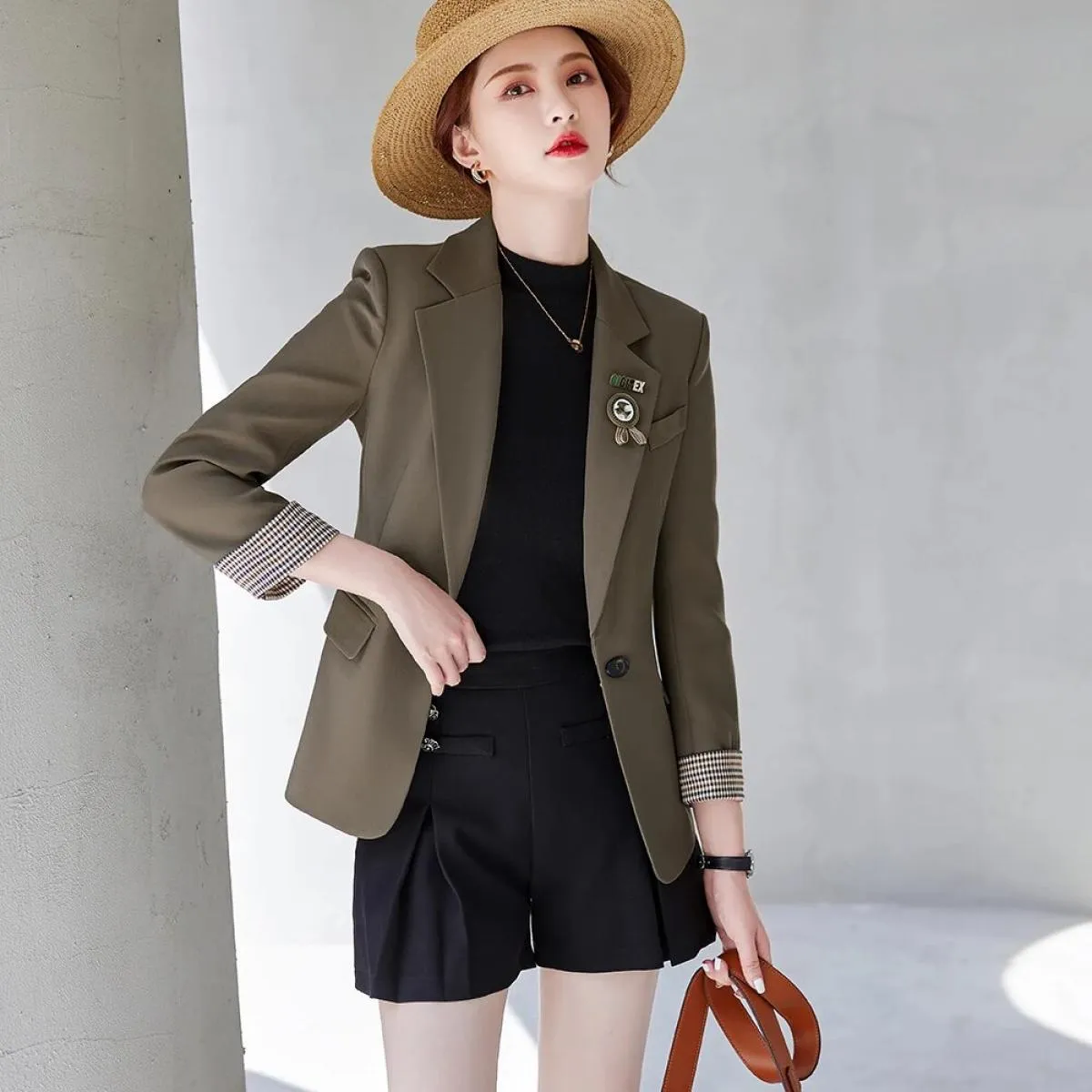 Blazer da donna slim primavera autunno nuovo arrivo moda donna grigio nero albicocca caffè cappotto giacca slim femminile