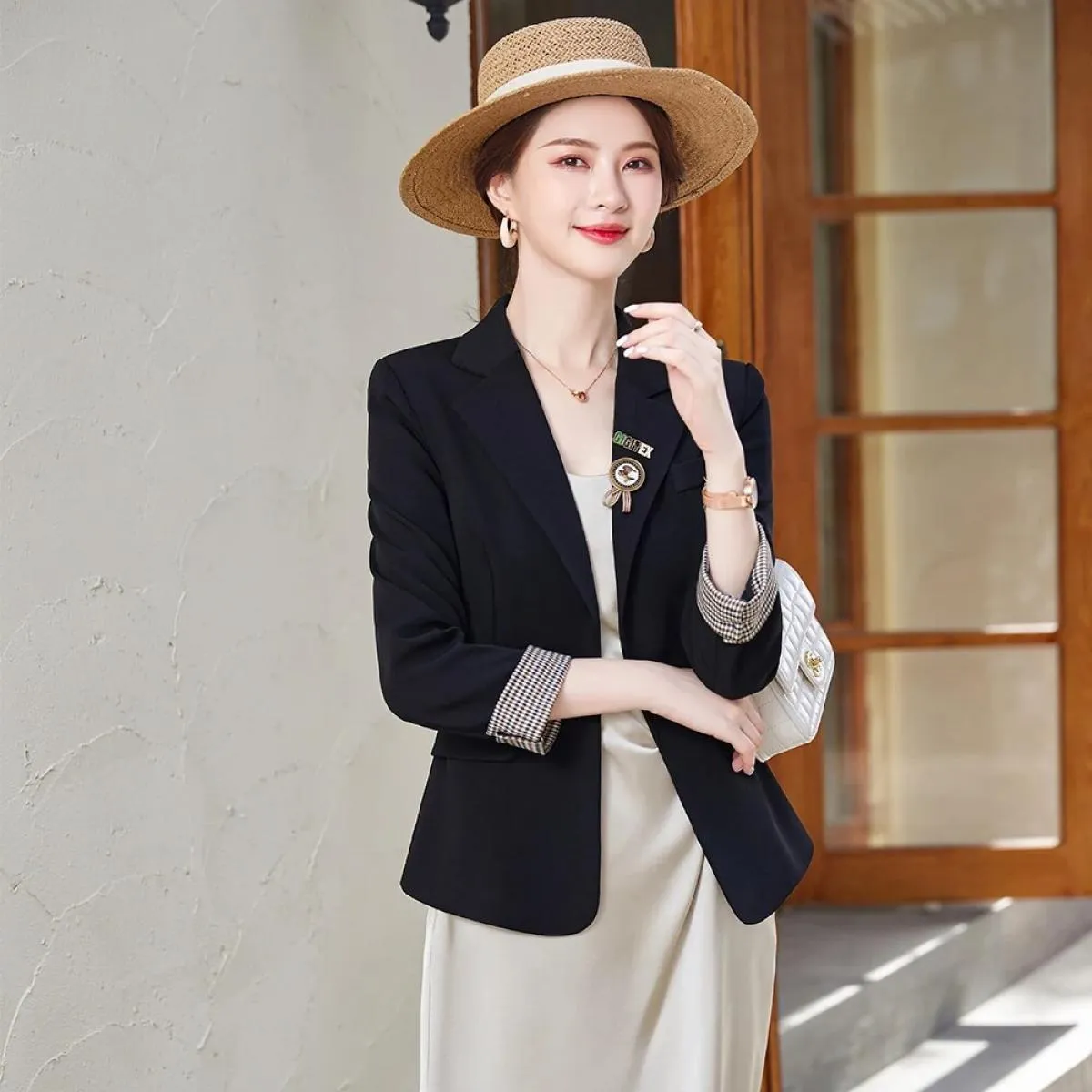 Blazer da donna slim primavera autunno nuovo arrivo moda donna grigio nero albicocca caffè cappotto giacca slim femminile