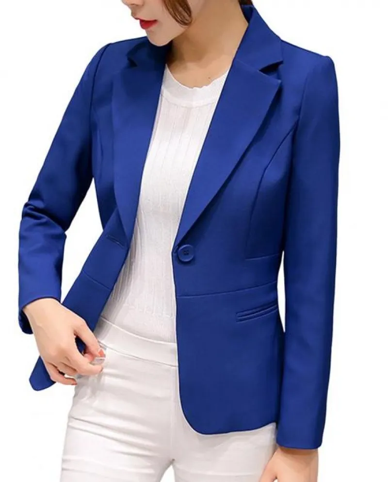 Blazer da donna tinta unita manica lunga colletto rovesciato fondo singolo slim fit classico cappotto da ufficio da donna tasca