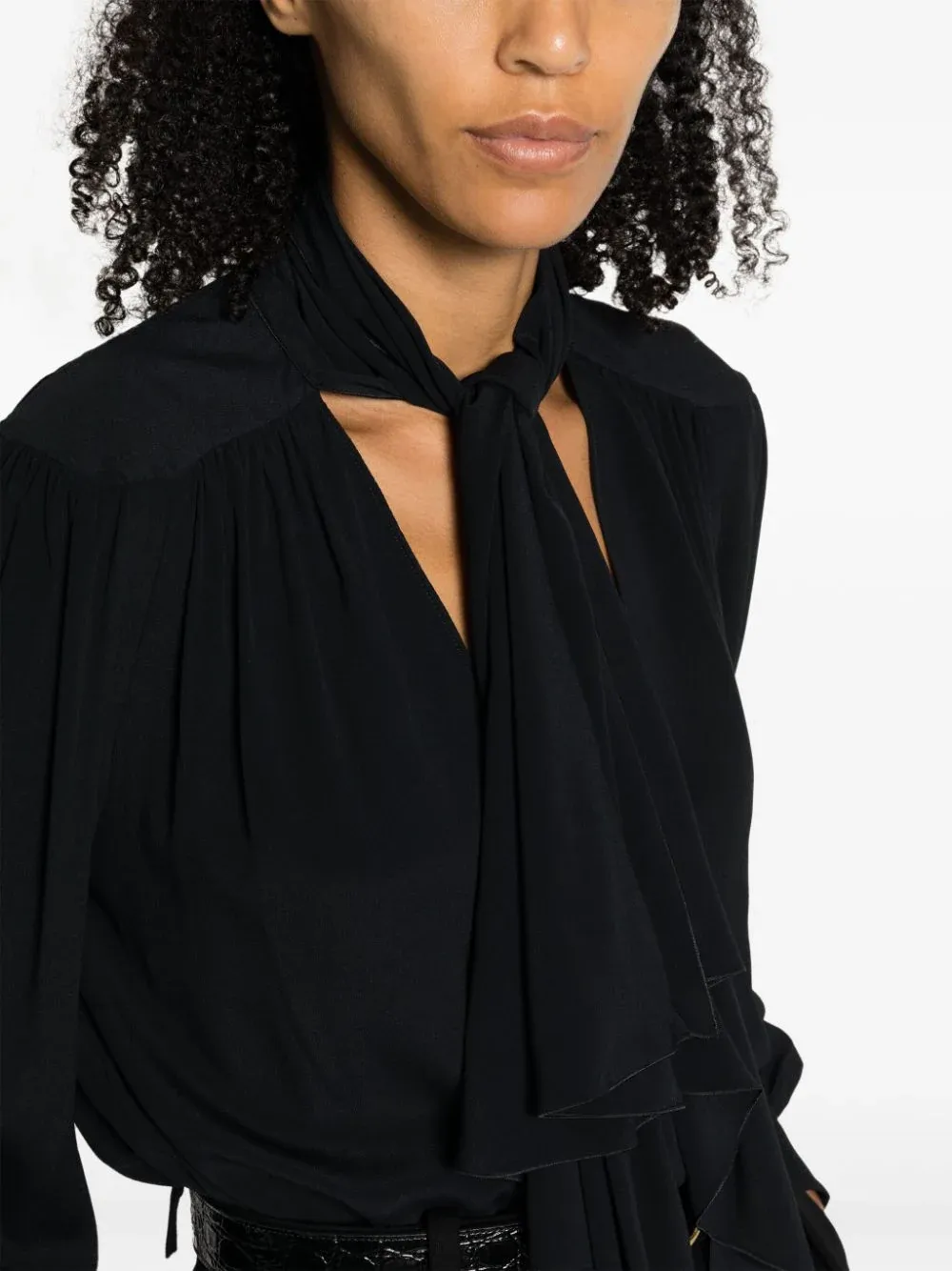 BLUSA NERA IN MISTO SETA