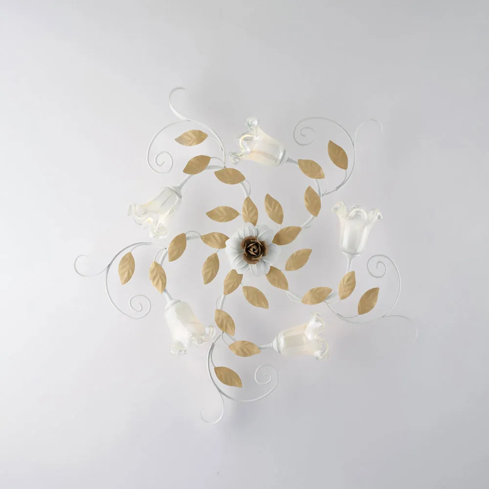 Bonetti Illumina  Plafoniera classica grande con 5 diffusori in vetro e struttura in metallo Cesto - 42W