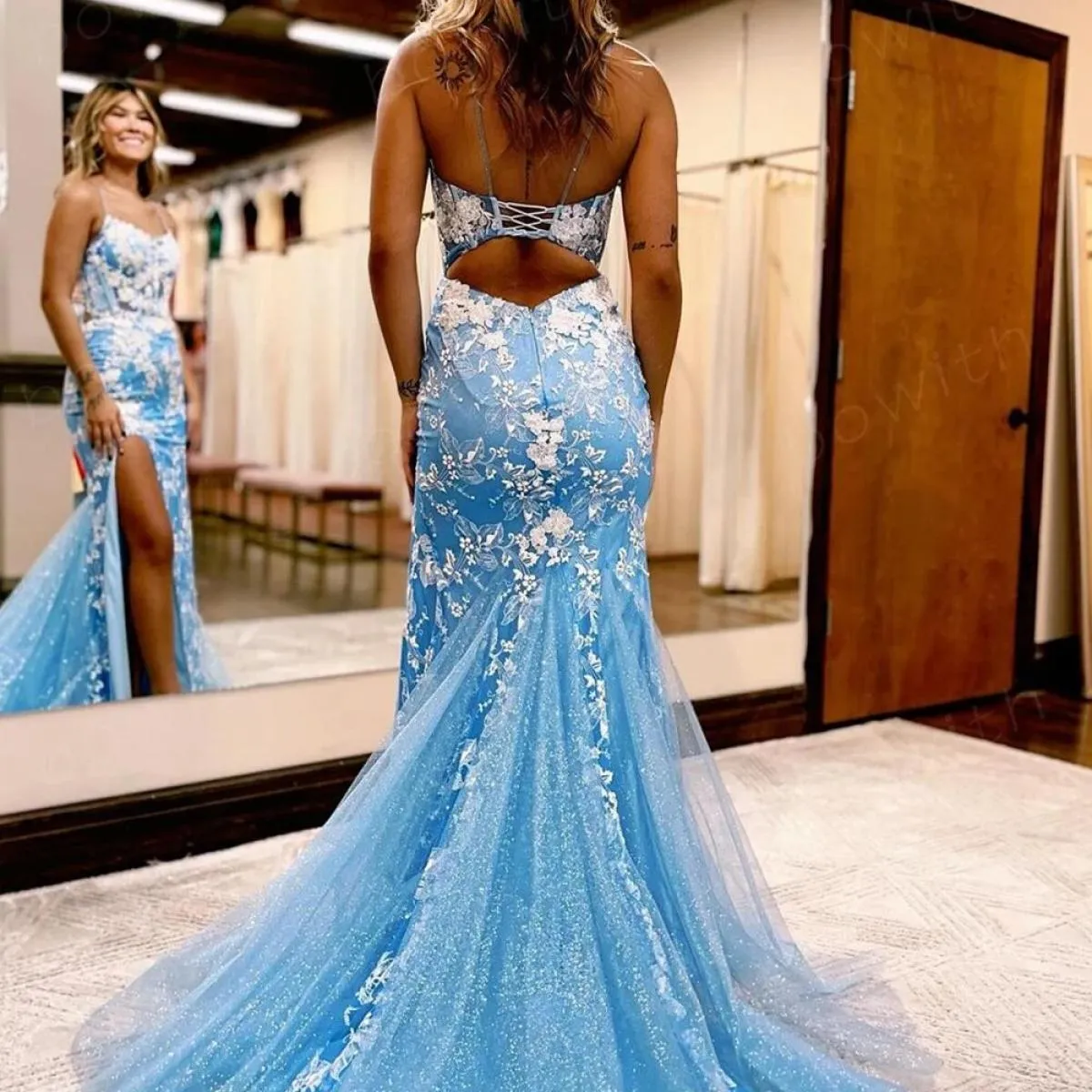Bowith Abiti eleganti da ballo Abiti da festa da sera con lacci con applicazioni Abiti da cerimonia per occasioni formali Abito
