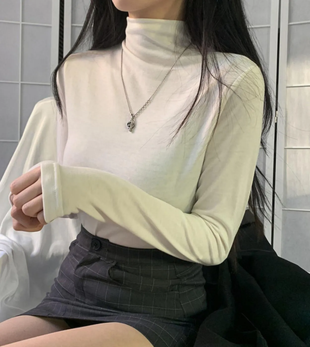 Camicetta calda a mezza dolcevita in cotone Autunno Inverno Camicie da donna con fondo sottile Camicette Camicia bianca a manich