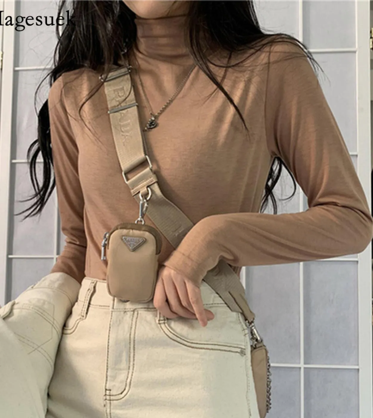 Camicetta calda a mezza dolcevita in cotone Autunno Inverno Camicie da donna con fondo sottile Camicette Camicia bianca a manich