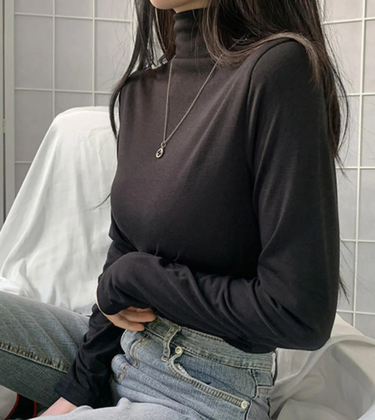 Camicetta calda a mezza dolcevita in cotone Autunno Inverno Camicie da donna con fondo sottile Camicette Camicia bianca a manich