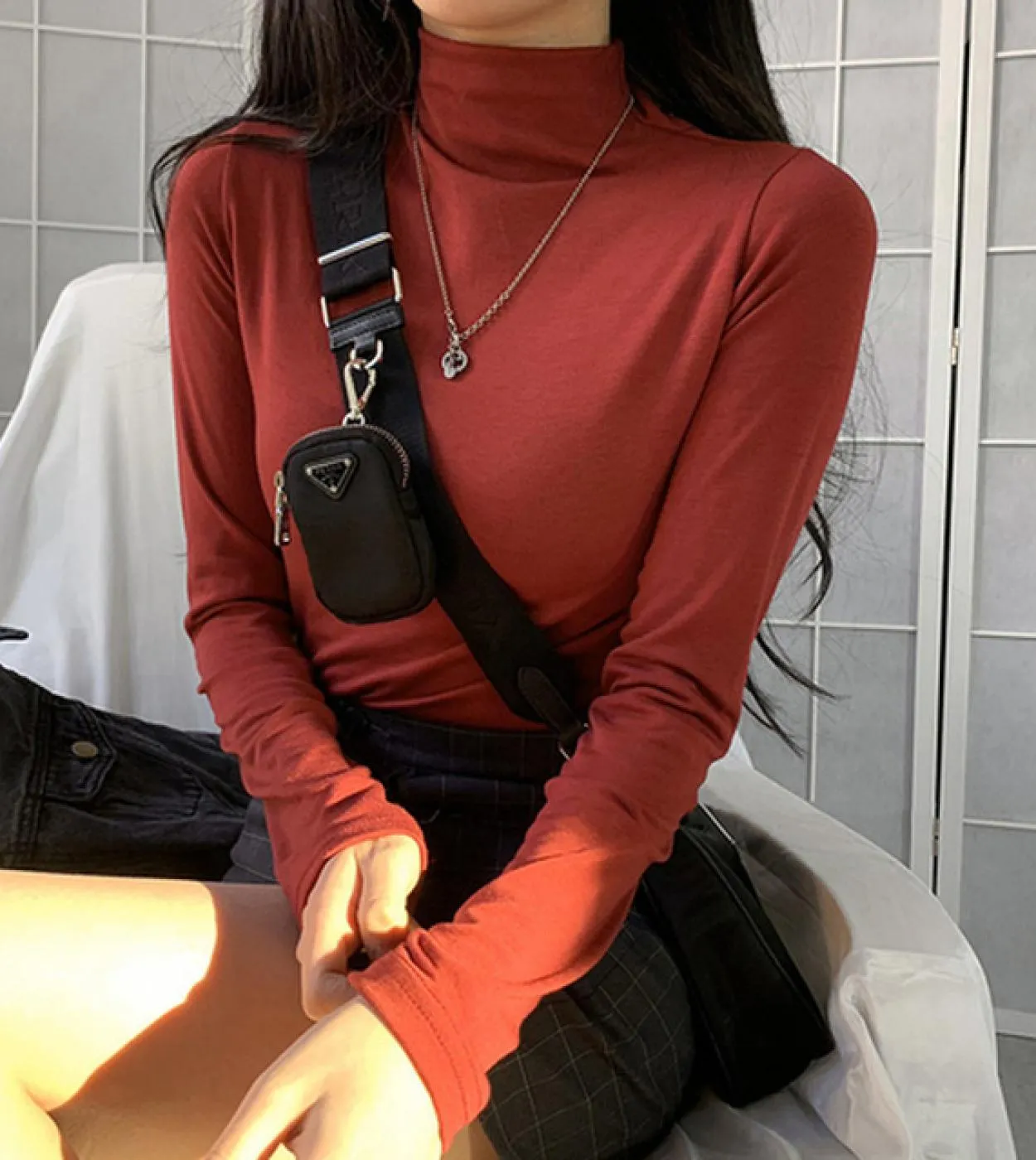 Camicetta calda a mezza dolcevita in cotone Autunno Inverno Camicie da donna con fondo sottile Camicette Camicia bianca a manich
