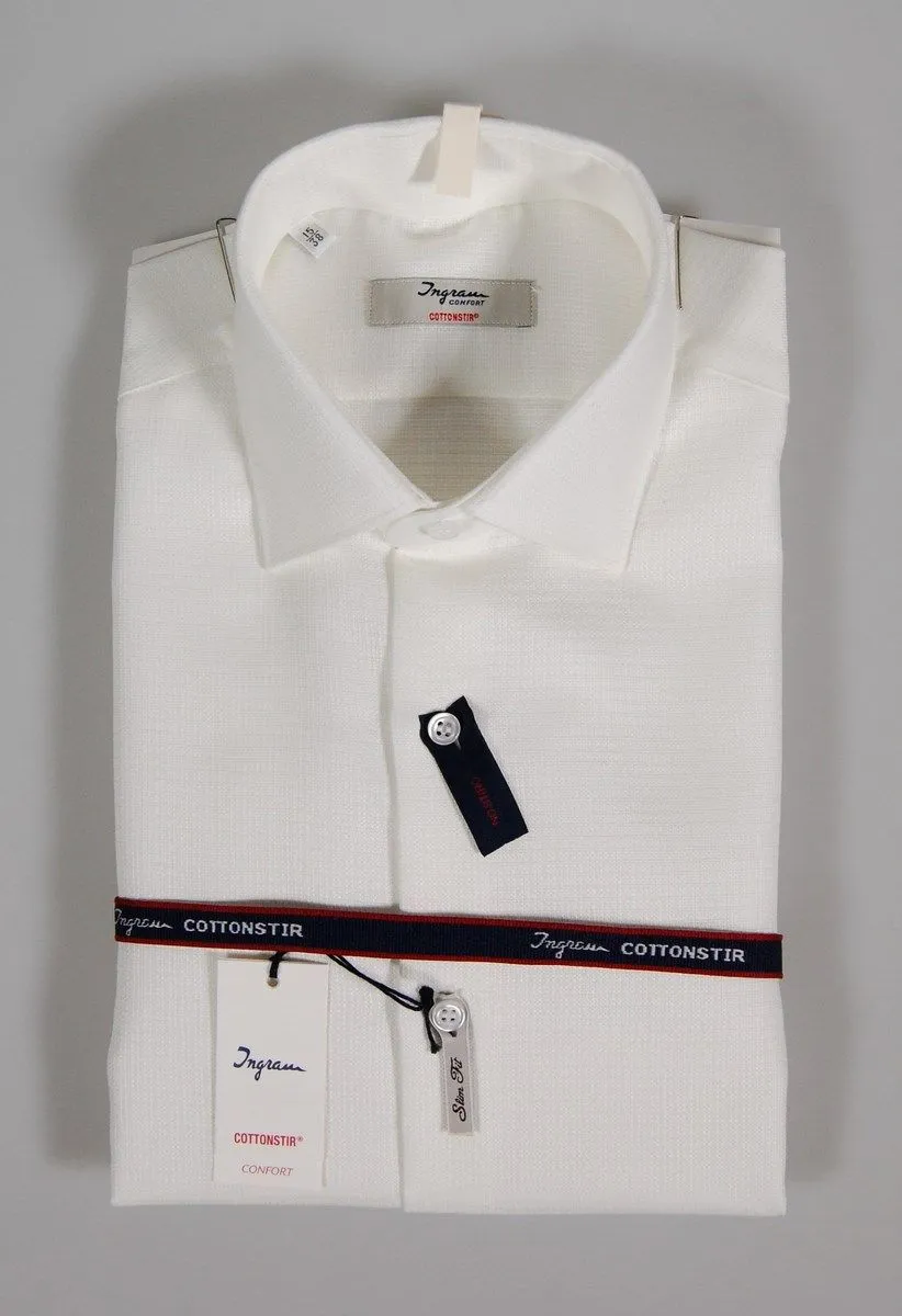 Camicia bianca ingram slim fit cotone no stiro lavorato