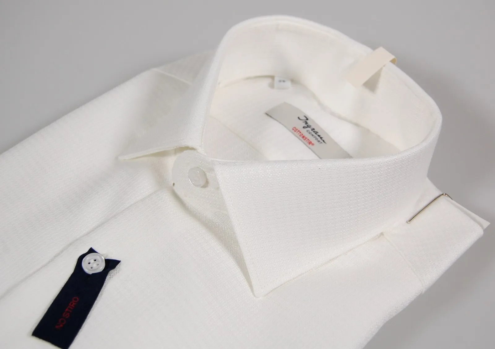 Camicia bianca ingram slim fit cotone no stiro lavorato