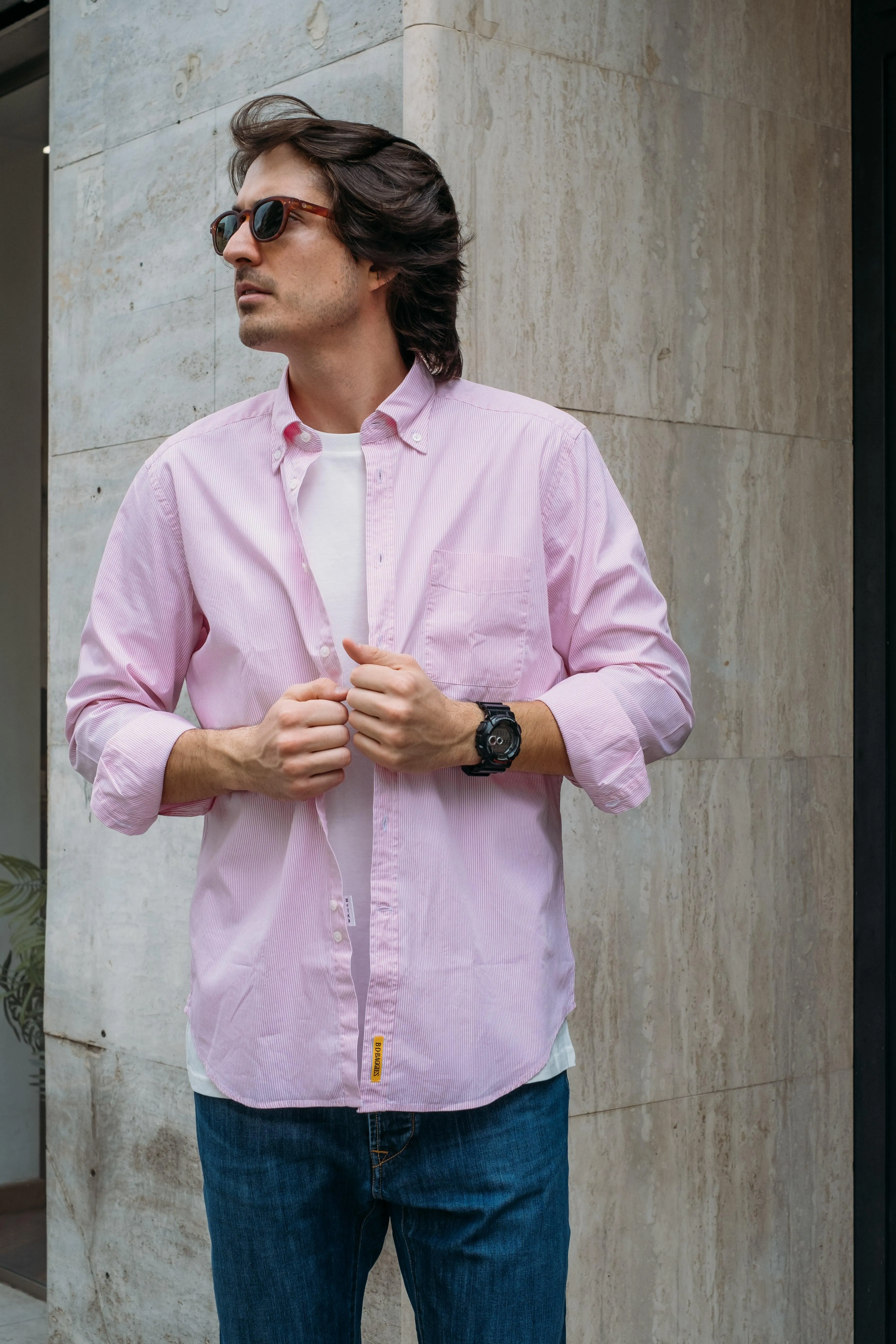 Camicia Bradford in Cotone Mille Righe Rosa