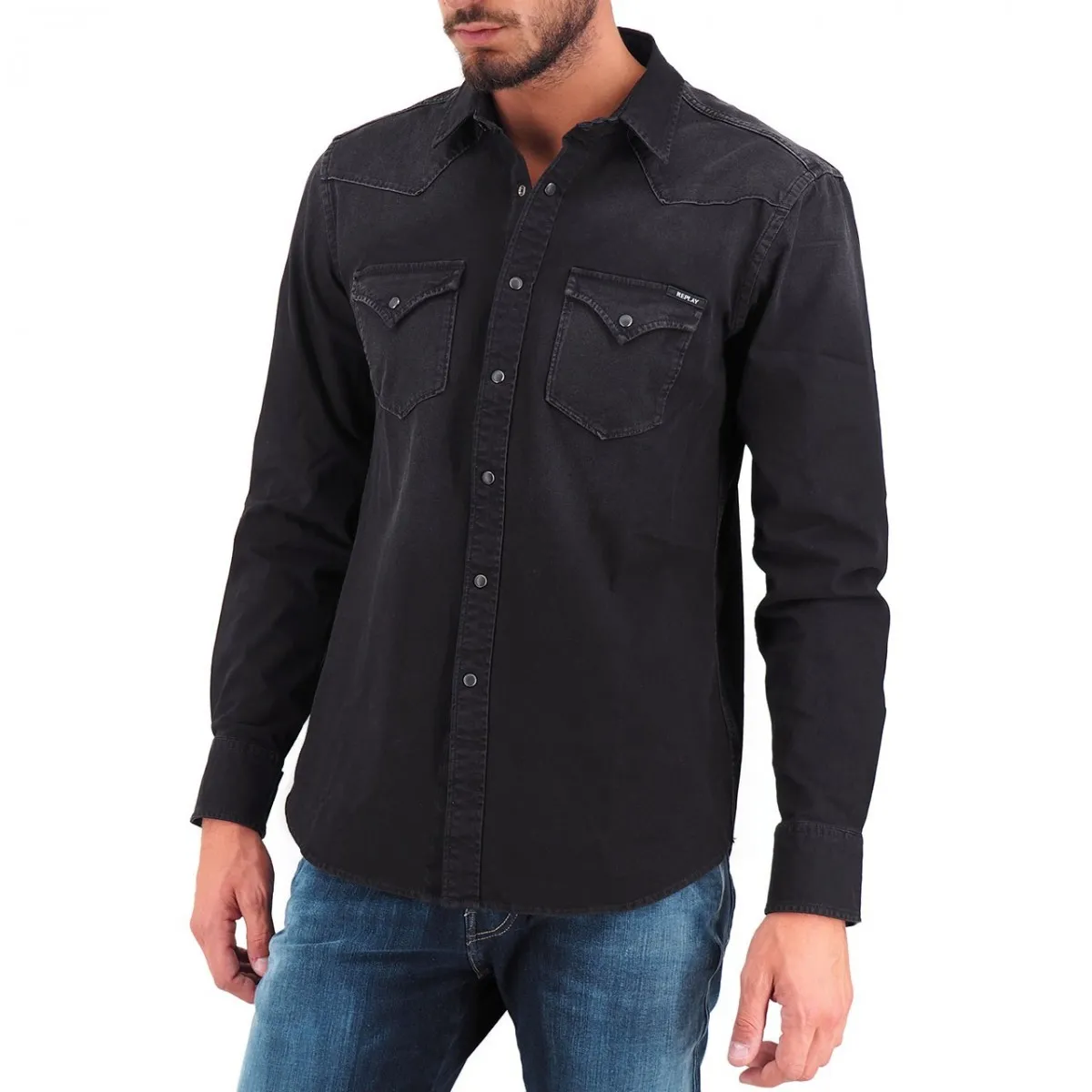 Camicia Denim Slim Fit Nero