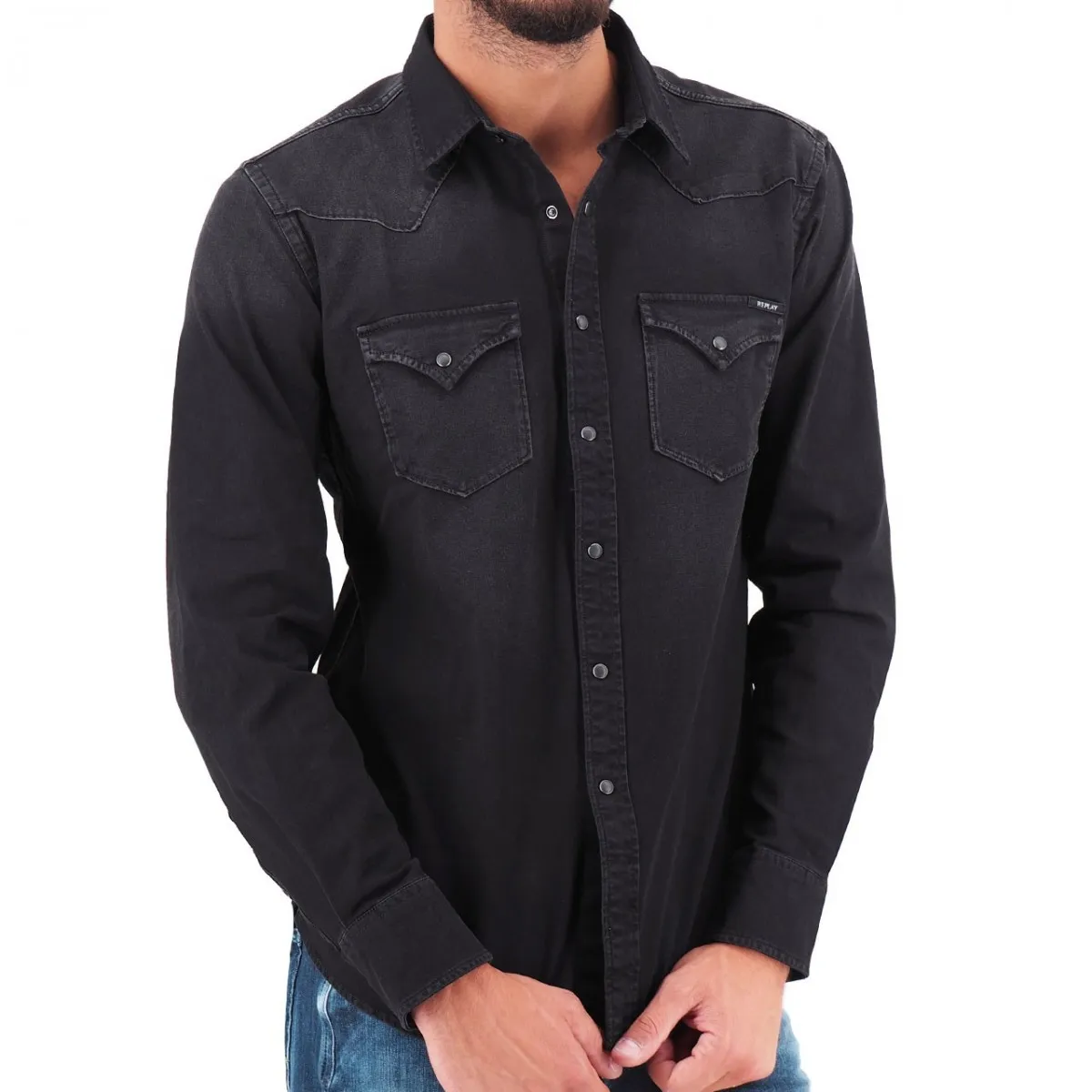 Camicia Denim Slim Fit Nero
