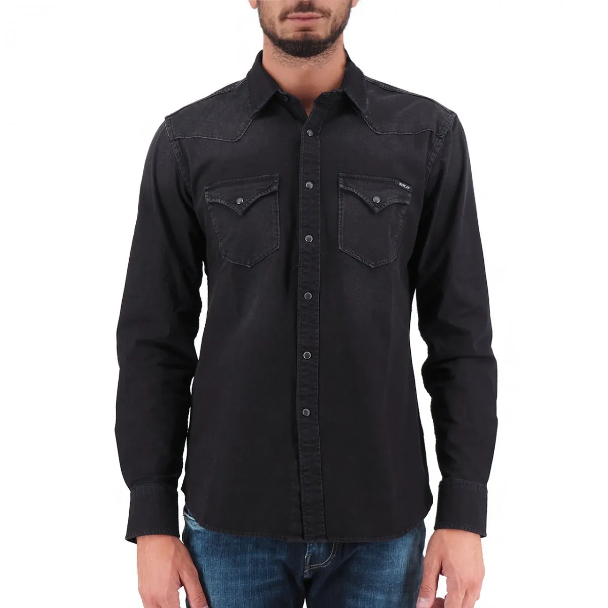Camicia Denim Slim Fit Nero