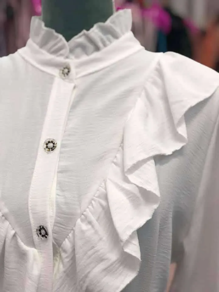 Camicia elegante in tessuto velato con rouches