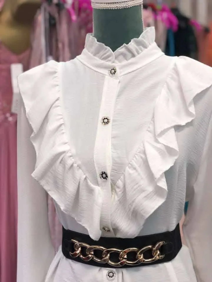 Camicia elegante in tessuto velato con rouches