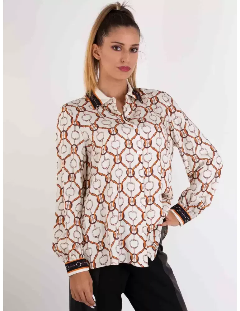Camicia flanella di viscosa beige e arancio Piero Moretti