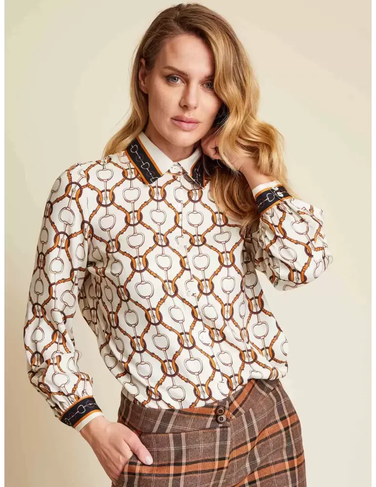 Camicia flanella di viscosa beige e arancio Piero Moretti