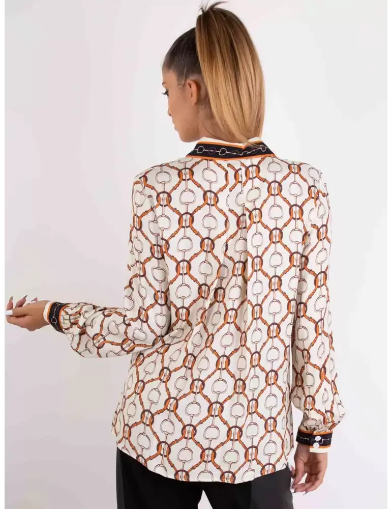 Camicia flanella di viscosa beige e arancio Piero Moretti