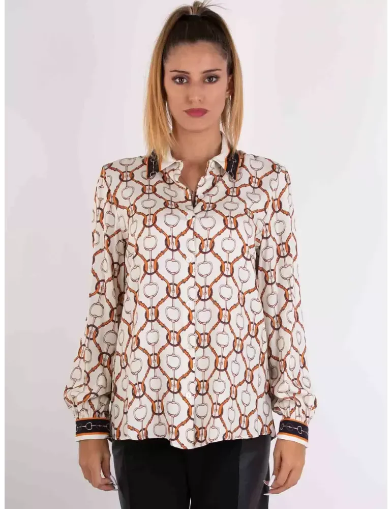 Camicia flanella di viscosa beige e arancio Piero Moretti
