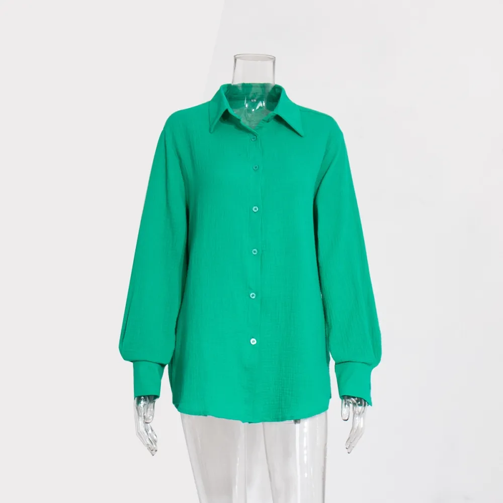 Camicia in crêpe di puro cotone e camicia polo elegante e confortevole temperamento allentato da donna della nuova estate 2024