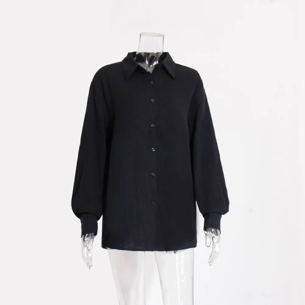 Camicia in crêpe di puro cotone e camicia polo elegante e confortevole temperamento allentato da donna della nuova estate 2024