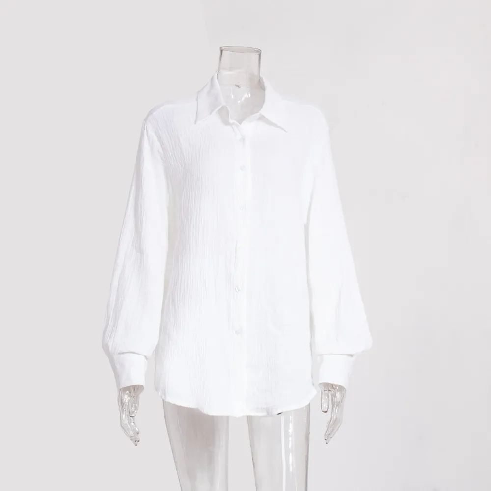 Camicia in crêpe di puro cotone e camicia polo elegante e confortevole temperamento allentato da donna della nuova estate 2024