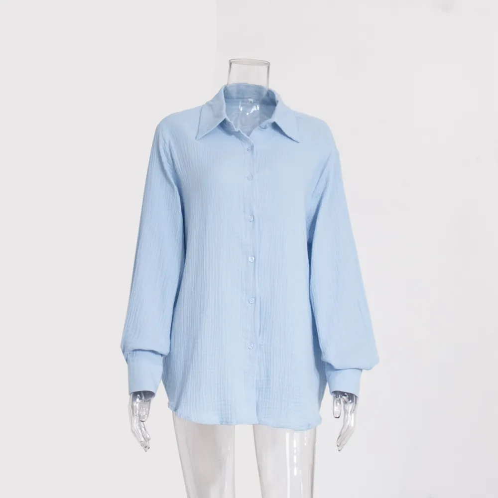 Camicia in crêpe di puro cotone e camicia polo elegante e confortevole temperamento allentato da donna della nuova estate 2024