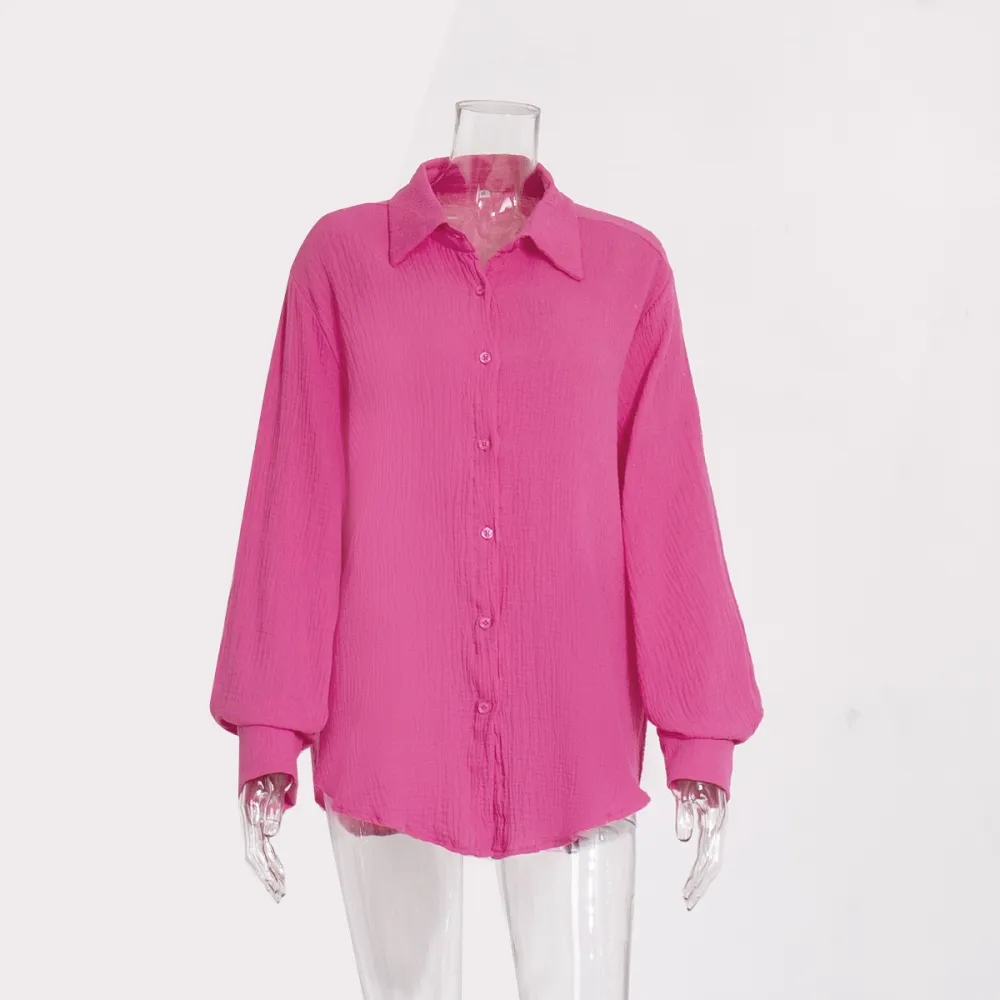Camicia in crêpe di puro cotone e camicia polo elegante e confortevole temperamento allentato da donna della nuova estate 2024