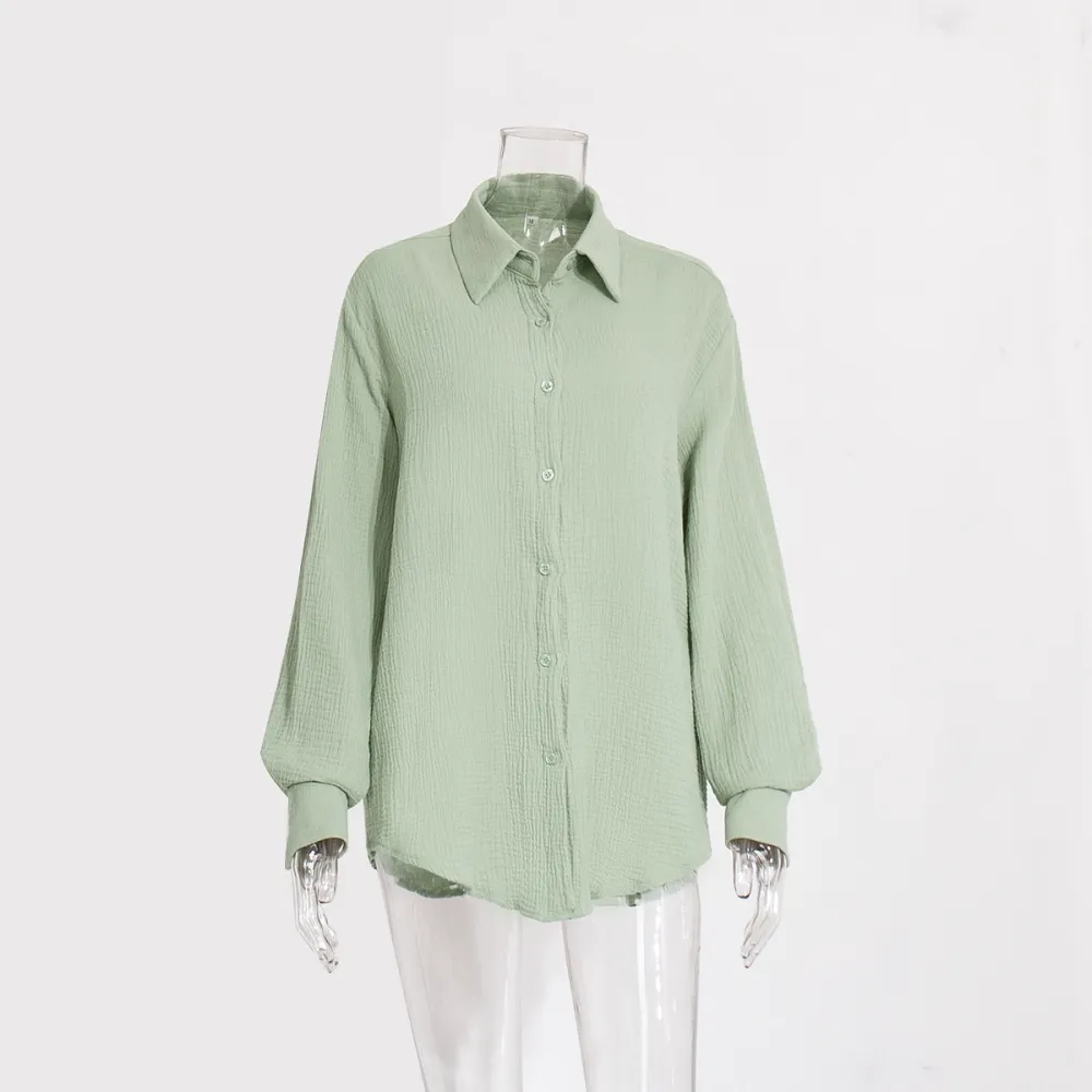 Camicia in crêpe di puro cotone e camicia polo elegante e confortevole temperamento allentato da donna della nuova estate 2024